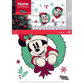 Raamsticker twee Mickeys en kerstboomkransen