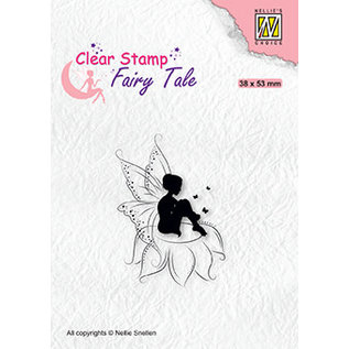 Nellie's Choice Clear stamps Fairy Tale-18 "Elf sitting on flower" 38x53mm