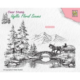Nellie's Choice Clear Stamps Idyllic Floral Scenes "landschap met paard en water" 138x95mm