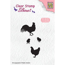 Nellie's Choice Silhouet clear stamps "Rooster,hen & chicks" 25x23/27x19mm