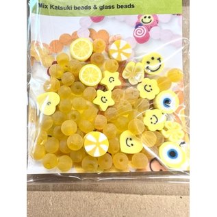 Katsuki Smileys & glaskralen geel 64 st