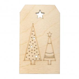 Houten Hanger, FSC Mix Credit, 4,8x8,2cm, kerstboom, naturel, 12 stuks