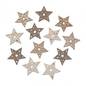 Houten strooidelen ster m. glitter 3,5cm, met lijmdot, 12st., bont