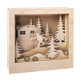 Rayher Houten bouwset 3D Motieflijst, 24x24x6,3cm, Skieër, 20-delig, naturel