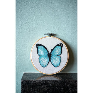 Borduur kit met borduurring Blauwe vlinder
