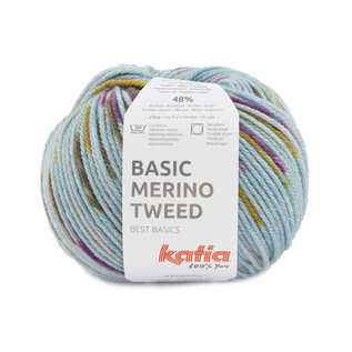 Katia BASIC MERINO TWEED 406 Water blauw-Oker-Fuchsia bad 57068