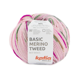 Katia BASIC MERINO TWEED 403 Kauwgom roze-Camel-Groen blauw bad 57064