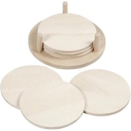 Houten onderzetters set van 6 in houder 12,5cm x 3,7cm