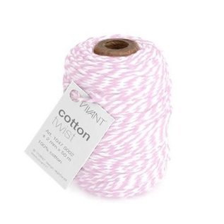 Macrame koord Katoen Twist roze /wit - 50 MT 2MM