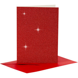 Kaarten met enveloppen, Rood Glitter, 4st.