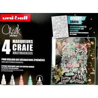 Uni-Ball - Chalk - Krijtstift - Set 4 stuks - Metallic Warm + kerst poster - Geschenkbox