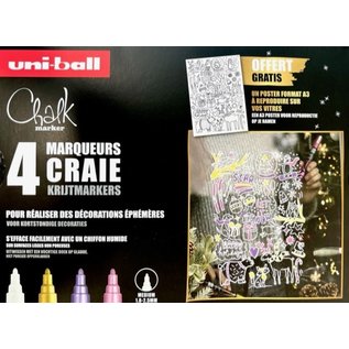 Uni-Ball - Chalk - Krijtstift - Set 4 stuks - Metallic Warm + kerst poster - Geschenkbox