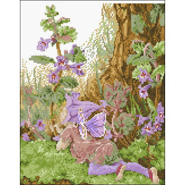 DMC Kruissteekpatroon " The Ground Ivy Fairy " Bloemen Elfje 20x25cm