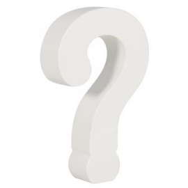 Houten symbool ? , wit, 11cm, dikte 2 cm