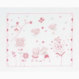 Telpakket - Mice and Birds Sampler - Pink - 25x20cm