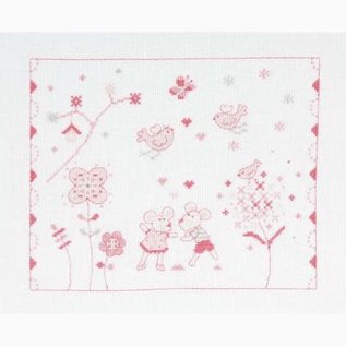 Telpakket - Mice and Birds Sampler - Pink - 25x20cm