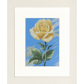 Kruissteekpakket - Yellow Rose on Blue - 20x28cm