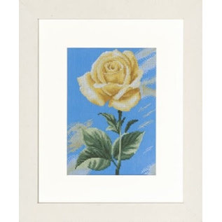 Kruissteekpakket - Yellow Rose on Blue - 20x28cm