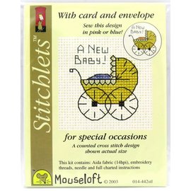 Mouseloft Stitchlets Mini Cross Stitch Kits | New Baby with Card