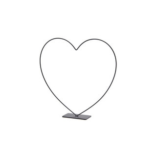 Metalen draadvorm hart op voet Zwat 39cm