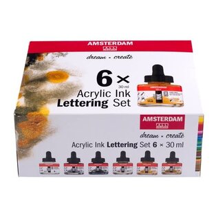 Acrylinkt Handlettering & kalligrafie set | 6 x 30 ml