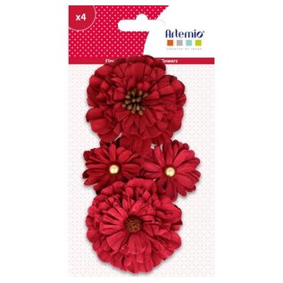 4 Papieren bloemen rood