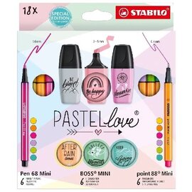 Stabilo doos mini pastel love 18 stuks