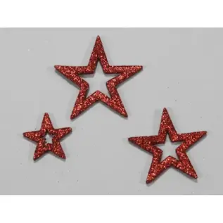 STERREN OPEN GLITTER ROOD 35X45X55X65MM 24ST