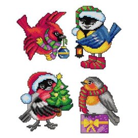 Kruissteek telpakket Kerst vogels 4 stuks 11x9cm -