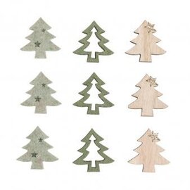 Houten+ vilt strooidelen Kerstboom, 4,5cm