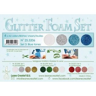 Glitter Foam Set 3 - 4 vl A4 blauw / wit / zilver