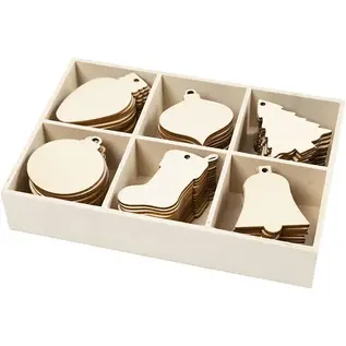 Houten figuren Kerstdecoratie 90 Stuk, H: 5,5-7 cm, B: 4-5 cm, 4 mm