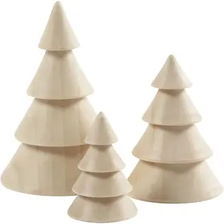 Kerstbomen van hout H: 5+7,5+10 cm, D 3,5+5,4+6,7 cm - 3st.
