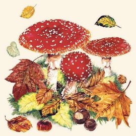 Servetten 5st - Paddenstoelen en herfstbladeren 33x33cm