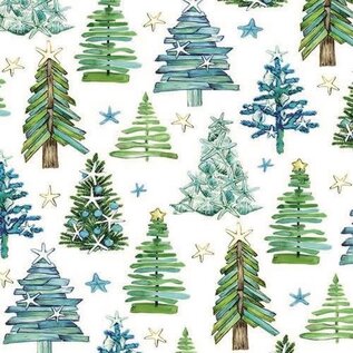 Servetten 5st - Achtergrond decoratie kerstbomen groen 33x33cm