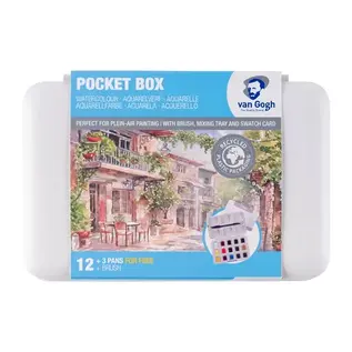 VAN GOGH Aquarelverf pocket box Basic Colours met 12 kleuren in halve napjes + 3 gratis kleuren