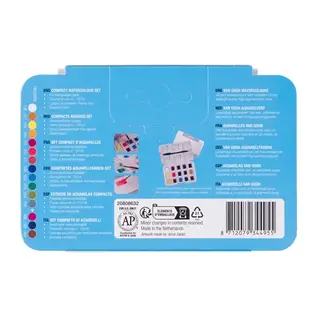 VAN GOGH Aquarelverf pocket box Basic Colours met 12 kleuren in halve napjes + 3 gratis kleuren