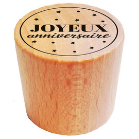 Houten stempel rond - Joyeux anniversaire - 2,8cm