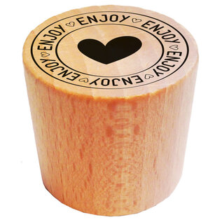 Houten stempel rond - Hart / Enjoy - 2,8cm