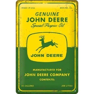 John Deere - Special Purpose Oil. Metalen wandbord in reliëf 20 x 30 cm