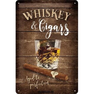 Whiskey & Cigars - Metalen Wandbord  20 cm x 30 cm