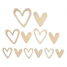 Houten deco Hart, FSC Mix Credit, ø5-10cm, gesorteerd, ZB-zak 12st., naturel