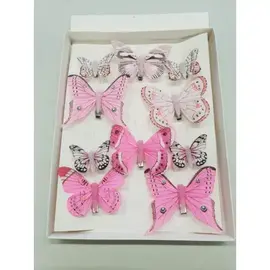 VLINDERS ROZE 6ST 8CM + 4ST 5CM MET CLIPS