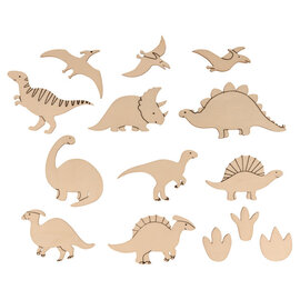 Set van 20 houten silhouetten uit de Dinos & Co collectie, om te decoreren en te personaliseren!