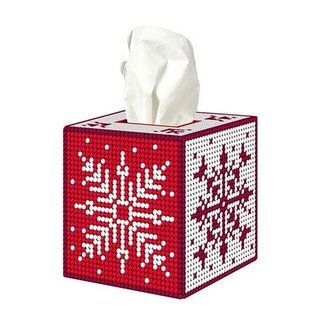 Tissuedoos plastic canvas pakket Noorse patronen 13x12x12cm