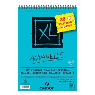 PROMO - Canson XL Aquarelle - aquarelblok met spiraal - 25 vellen + 5 gratis 300gr/m² - fijne korrel