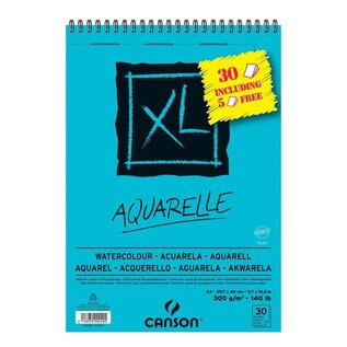 PROMO - Canson XL Aquarelle - aquarelblok met spiraal - 25 vellen + 5 gratis A3 300gr/m²