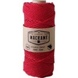 Macramé katoen touw dubbel twist rood 3mm +/-60M