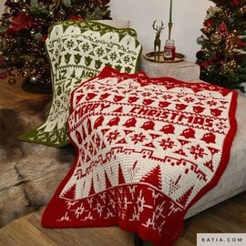 Katia Merry Blanket CAL Kit | Mozaïek gehaakte Kerstdeken (Rood)