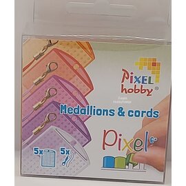 Pixel Medaillons met koord - Transparant gekleurd Roze, Oranje  -